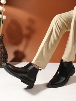 Carlton London - Solid Black Slip-On Round Toe Men Chelsea Boots