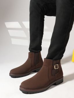 Carlton London - Solid Brown Buckle Round Toe Men Chelsea Boots