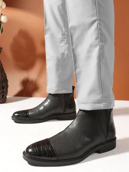 Carlton London - Textured Black Slip-On Round Toe Men Chukka Boots