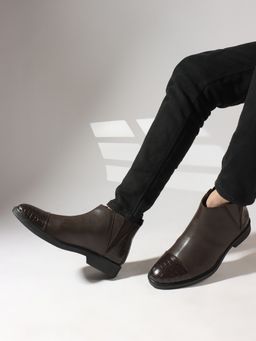 Carlton London - Textured Brown Slip-On Round Toe Men Chukka Boots