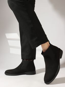 Carlton London - Solid Black Slip-On Round Toe Men Chelsea Boots