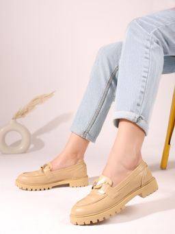 Carlton London - Solid Beige Slip-On Casual Women Loafers