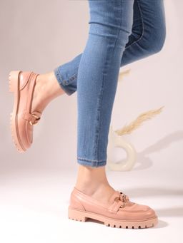 Carlton London - Solid Peach Slip-On Casual Women Loafers