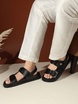 Carlton London - Black Casual Men Comfort Sandals with Buckle