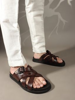 Carlton London - Brown Casual Men Comfort Sandals with Buckle