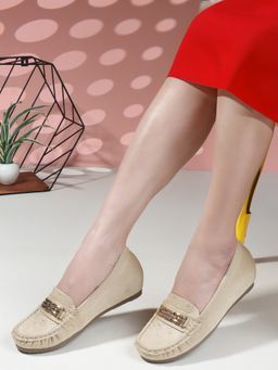 Carlton London - Beige Textured Slip-On Women Loafers