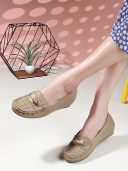 Carlton London - Taupe Textured Slip-On Women Loafers