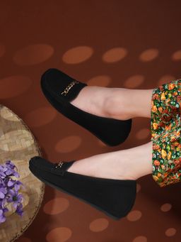 Carlton London - Black Solid Slip-On Women Loafers