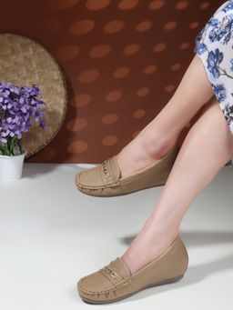 Carlton London - Taupe Solid Slip-On Women Loafers