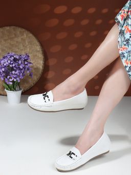 Carlton London - White Textured Slip-On Women Loafers