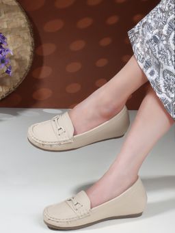 Carlton London - Cream Solid Slip-On Women Loafers