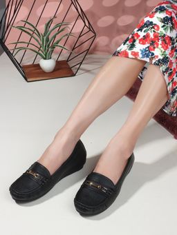 Carlton London - Black Solid Slip-On Women Loafers