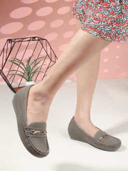 Carlton London - Grey Solid Slip-On Women Loafers