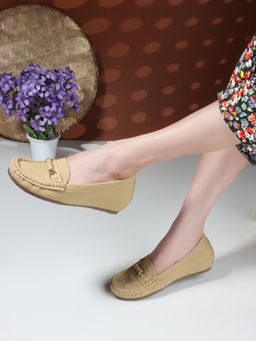 Carlton London - Brown Textured Slip-On Women Loafers