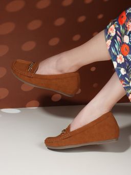 Carlton London - Tan Solid Slip-On Women Loafers