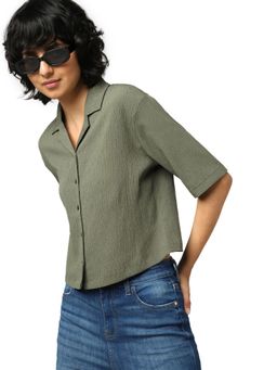 ONLY - Women Textured Green Shirt