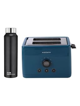 The Better Home - Set Of 2- Toaster- Blue & Simplex 1000Ml Bottle- Black