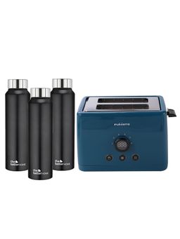 The Better Home - Set Of 2- Toaster- Blue & 3Pcs Simplex 1000Ml Bottle- Black