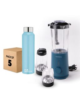 The Better Home - Set Of 2- Nutri Blender (Light Blue) & 5Pcs 1000Ml Bottle (Blue)