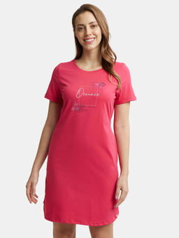 Jockey - RX44 Women Super Combed Cotton Half Sleeve Printed Sleep Dress - Ruby