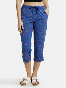 Jockey - RX66 Women Super Combed Cotton Printed Elastane Slim Fit Capri - Blue Quartz