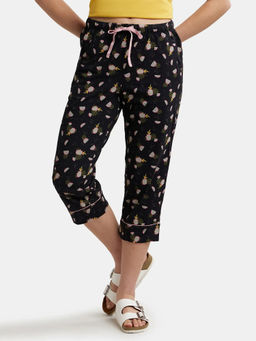 Jockey - RX66 Women Super Combed Cotton Printed Elastane Slim Fit Capri - Black