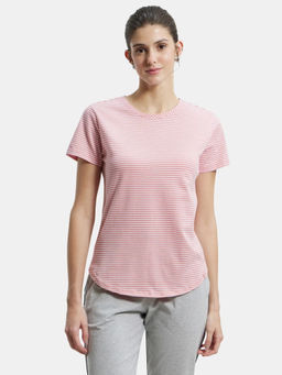 Jockey - A121 Women Super Combed Cotton Striped Round Neck T-Shirt - Brandied Apricot