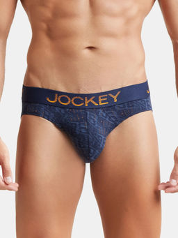 Jockey - FP22 Men Super Combed Cotton Elastane Printed Brief - Navy & Autumn Glory