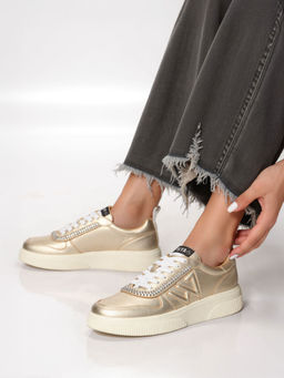 Whitesta - Women Gold Leather Sneakers