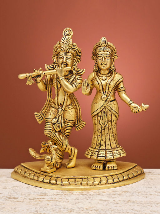 Ekaa Handicrafts Radha Krishna Statue In Brass For Temple Pooja