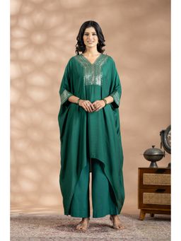HAAVI BY PURAB - Green Flowing Embellished Kaftan