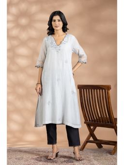 HAAVI BY PURAB - Grey Floral Zari Embroidered Kurta