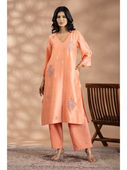 HAAVI BY PURAB - Peach Motifs Floral Embroidered Kurta