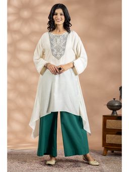 HAAVI BY PURAB - Off White Silk Chanderi Embroidered Kurta
