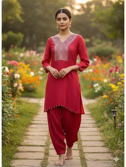 HAAVI BY PURAB - Red Bamberg Silk Sequence Kurta