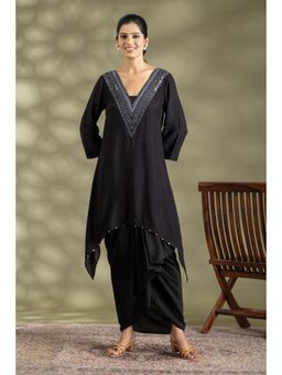 HAAVI BY PURAB - Black Bamberg Silk Embroidered Kurta