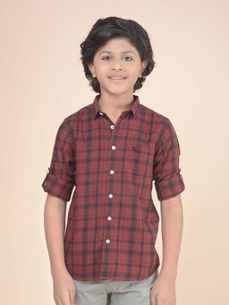 Cantabil - Boys Maroon Checks Casual Shirt