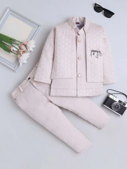 FOURFOLDS - Beige Boys Sequins Embellished Embroidered Sherwani with Jacket and Trouser