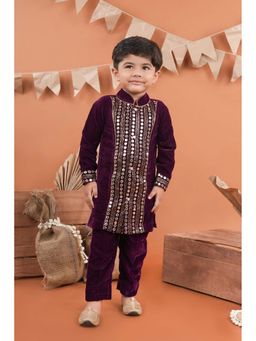 Titrit - Purple Velvet Mirror Work Kurta and Pant