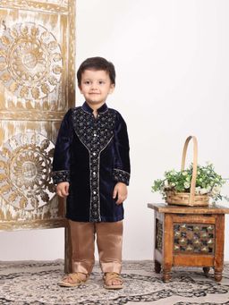 Titrit - Navy Blue Velvet Embroidered Kurta and Pant