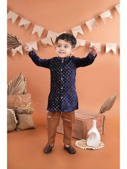 Titrit - Navy Blue Velvet Embellished Kurta and Pant
