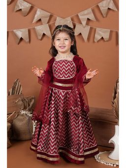 Titrit - Maroon Lehenga and Velvet Choli with Dupatta