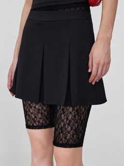Cider - Black Mid Rise Pleated Mini Skirt and Lace Shorts (Set of 2)