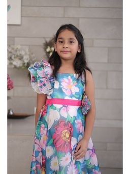 devils n angels - Multi-Coloured Printed Party Wear Gown for Girls