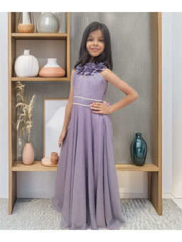 devils n angels - Purple Floral Halter Neck Gown