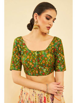 Soch - Womens Green Rayon Embroidered Blouse with Zari Woven