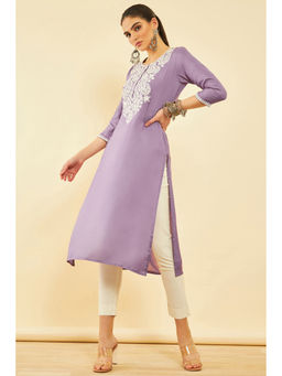 Soch - Womens Purple Cotton Embroidered Kurta with Thread Work