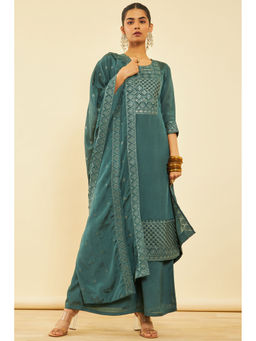 Soch - Womens Sea Green Viscose Embroidered Kurta & Palazzo with Dupatta Sequins (Set of 3)