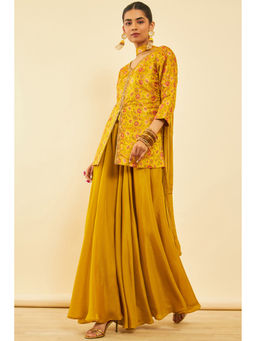 Soch - Womens Mustard Brocade Kurti & Palazzo with Dupatta Zardozi Work (Set of 3)