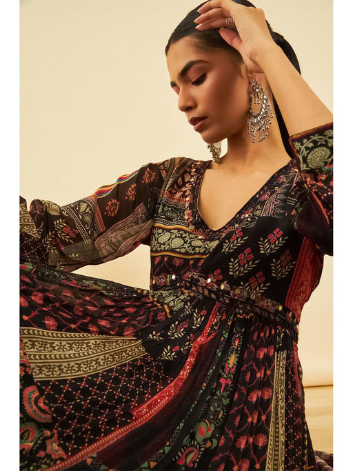 Buy Soch Womens Black Viscose Printed Alia Cut Dress with Cutdana Online